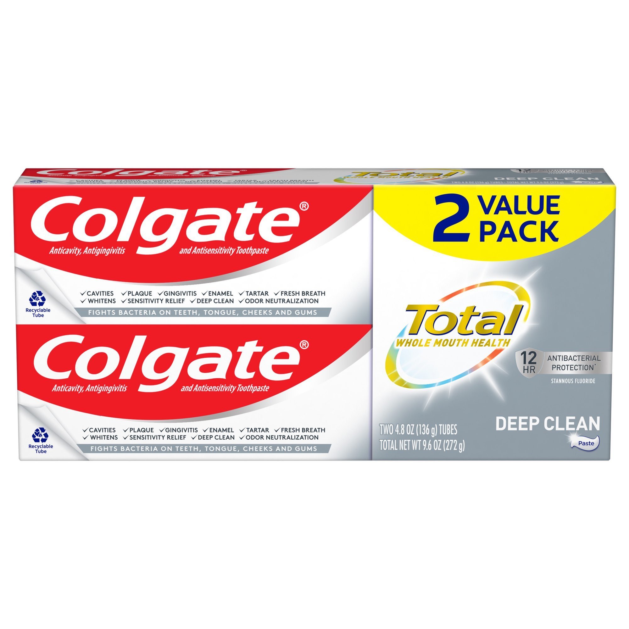 Colgate Total Toothpaste; Deep Clean; 2 Pack; 4.8 oz